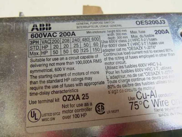 ABB OES200J3 DISCONNECT SWITCH  UNMP