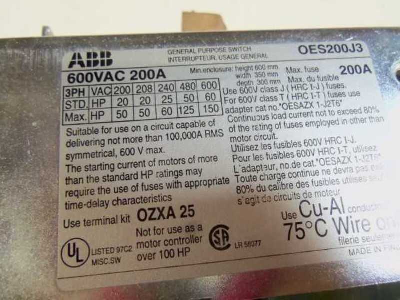 ABB OES200J3 DISCONNECT SWITCH  UNMP
