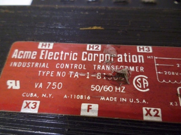 ACME ELECTRIC TA-1-8 TRANSFORMER 750VA 50/60Hz  UNMP