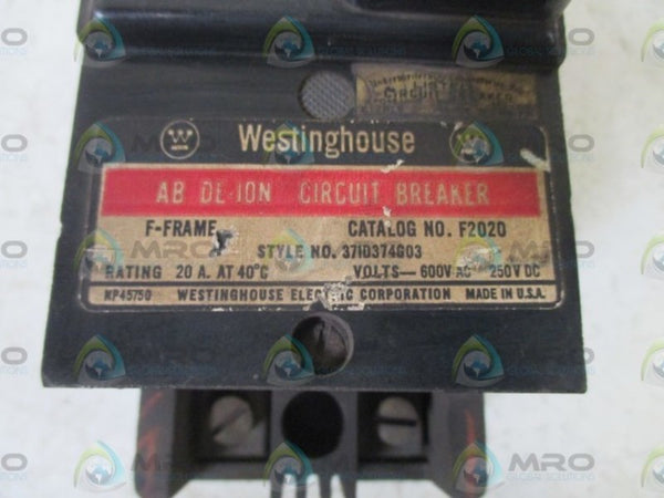 WESTINGHOUSE F2020 CIRCUIT BREAKER  UNMP