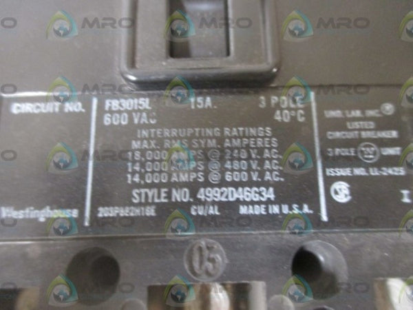 WESTINGHOUSE FB3015L CIRCUIT BREAKER  NSNP