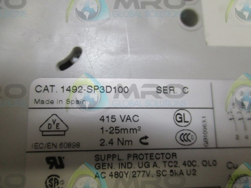 ALLEN BRADLEY 1492-SP3D100 SER. C CIRCUIT BREAKER  UNMP