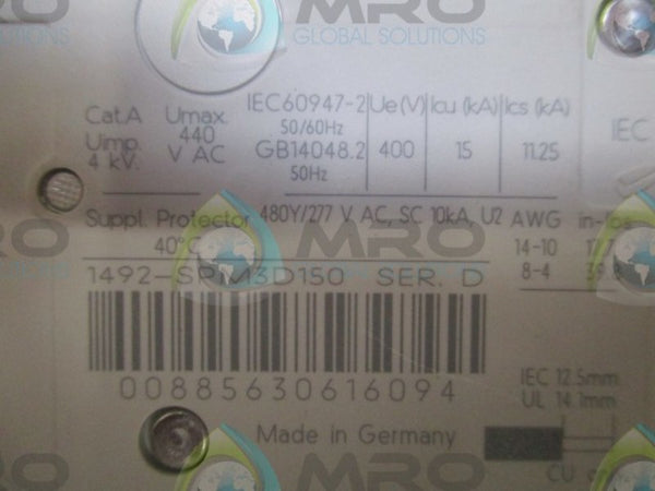 ALLEN BRADLEY 1492-SPM3D150 SER. D CIRCUIT BREAKER  UNMP
