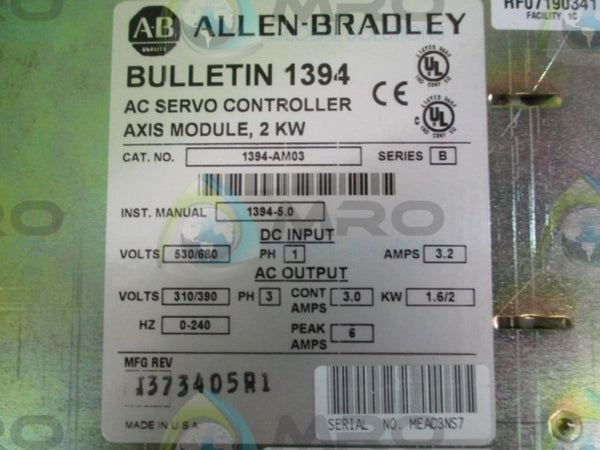 ALLEN BRADLEY 1394-AM03 SER. B SERVO CONTROLLER (REMANUFACTURED)  NSMP