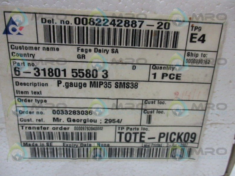 ABB 6-31801 5580 3 PRESSURE GAUGE  NSMP