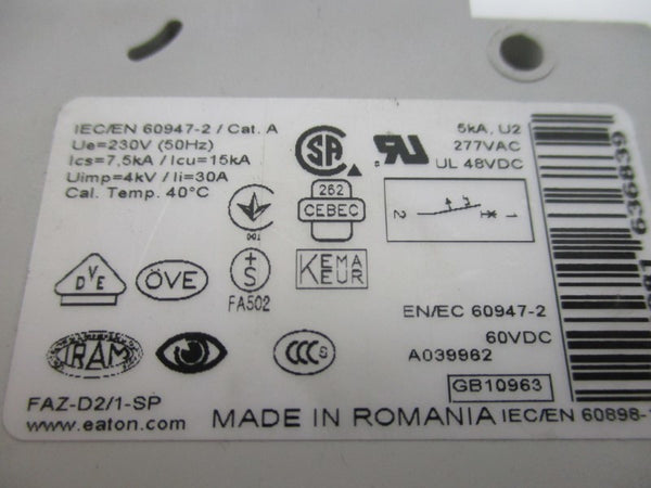 EATON FAZ-D2/1-SP CIRCUIT BREAKER 2A 415V  UNMP