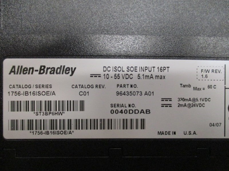 ALLEN BRADLEY 1756-IB16ISOE SER. A F/W 1.6 NSMP