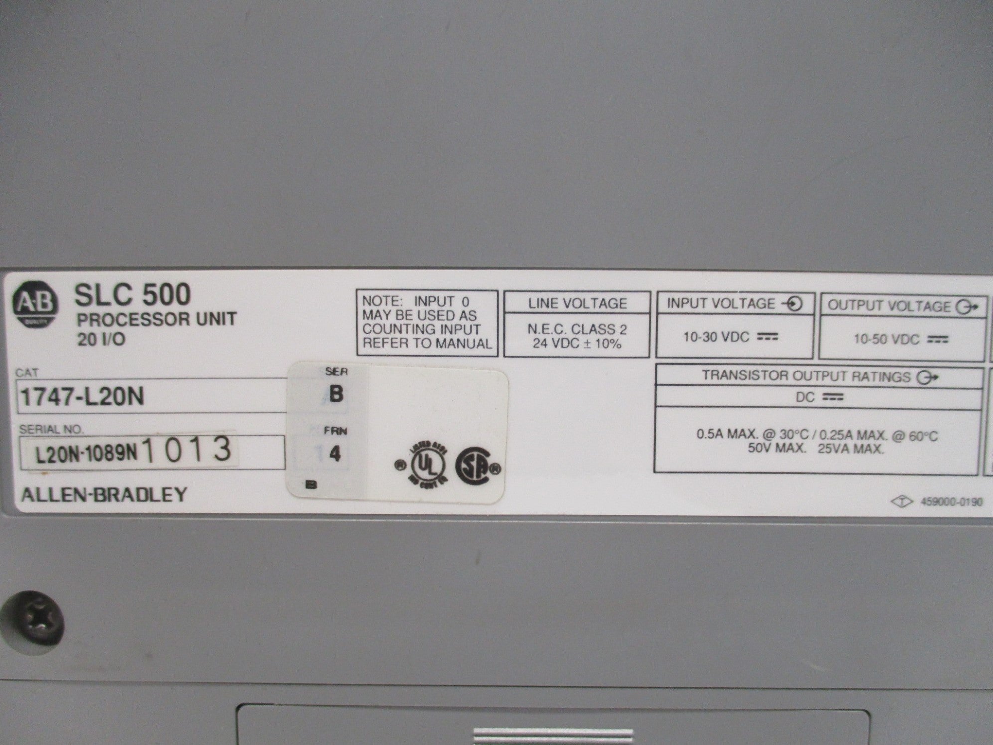 ALLEN BRADLEY 1747-L20N SER. B F/W 4 UNMP