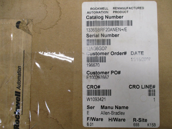 ALLEN BRADLEY 1336S-BRF20-AN-EN SER. E F/W 6.01 REMAN
