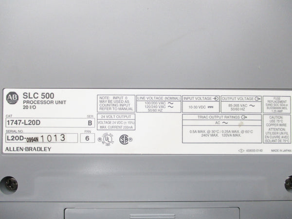 ALLEN BRADLEY 1747-L20D SER. B F/W 6 NSMP