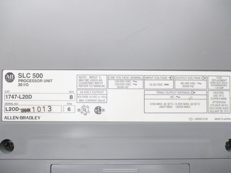 ALLEN BRADLEY 1747-L20D SER. B F/W 6 NSMP