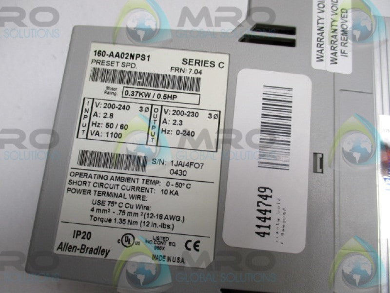 ALLEN BRADLEY 160-AA02NPS1 SER.C F/W 7.04 SPEED CONTROLLER  UNMP