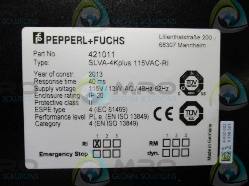 PEPPERL+FUCHS SLVA-4KPLUS115VAC-RI SAFETY AMPLIFIER  NSNP
