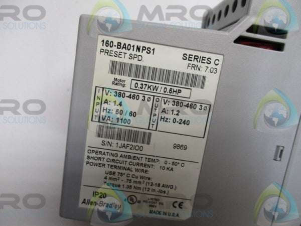 ALLEN BRADLEY 160-BA01NPS1 SER. C DRIVE F/W: 7.03  UNMP