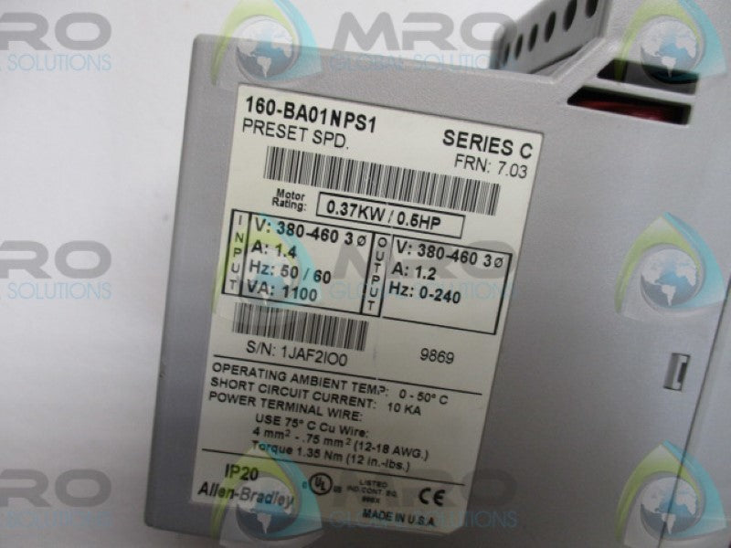 ALLEN BRADLEY 160-BA01NPS1 SER. C DRIVE F/W: 7.03  UNMP