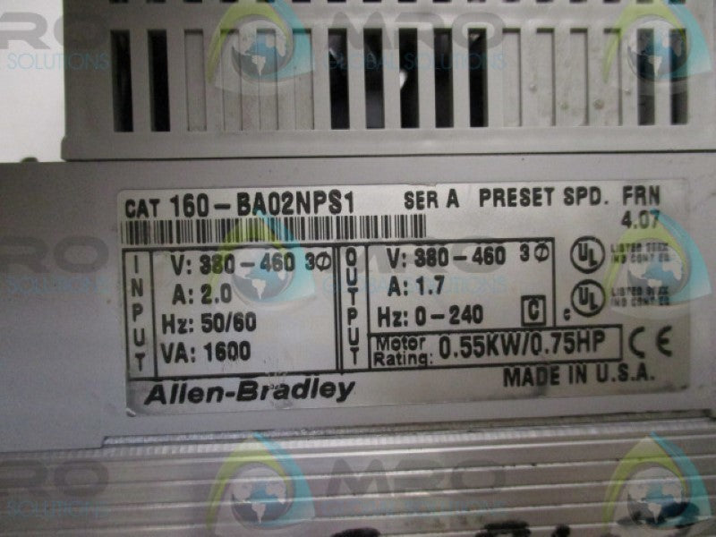 ALLEN BRADLEY 160-BA02NPS1 SER. A F/W: 4.07 AC DRIVE  UNMP