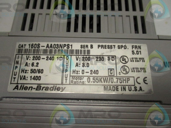 ALLEN BRADLEY 160S-AA03NPS1 SER. B F/W: 5.01 (AS PICTURED)  UNMP