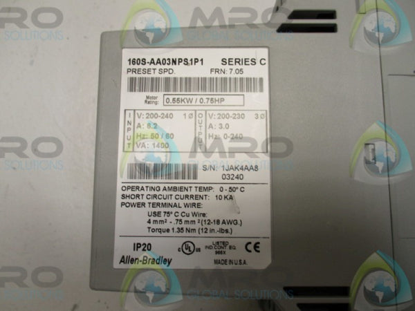 ALLEN BRADLEY 160S-AA03NPS1P1 SER. C F/W: 7.05  UNMP