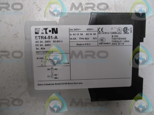 EATON  ETR4-51-A TIMING RELAY 3-60SECONDS 24-240V  NE WIN BOX