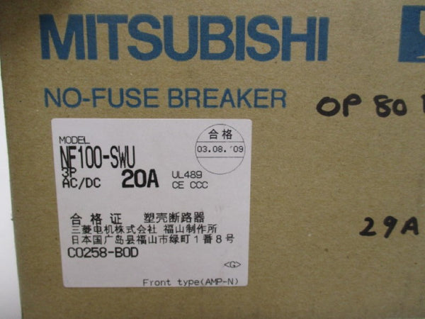 MITSUBISHI NF100-SWU3P20A CIRCUIT BREAKER 3P 20A  NSMP