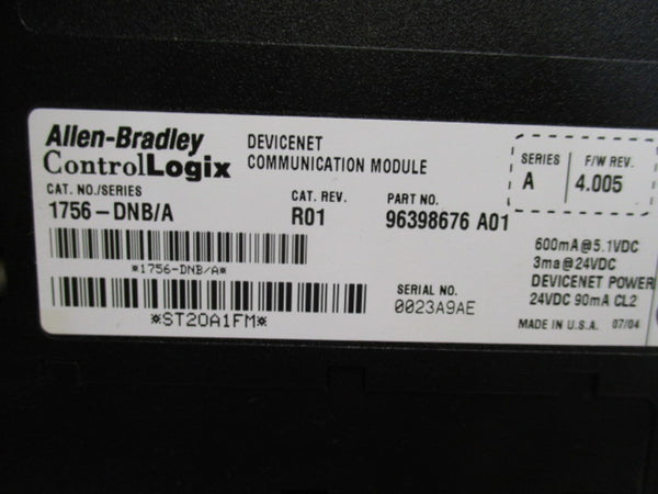 ALLEN BRADLEY 1756-DNB SER. A F/W 4.005 COMMUNICATION MODULE   NSNP