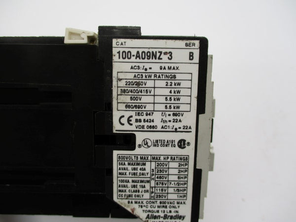 ALLEN BRADLEY 100-A09NZ3 SER. B 24VDC UNMP