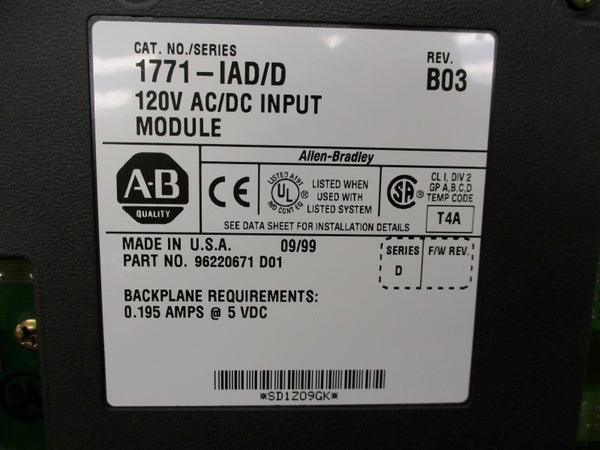 ALLEN BRADLEY 1771-IAD SER. D (AS PICTURED) UNMP