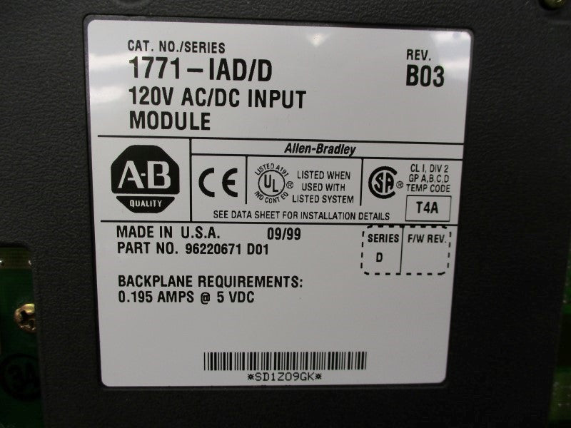 ALLEN BRADLEY 1771-IAD SER. D (AS PICTURED) UNMP