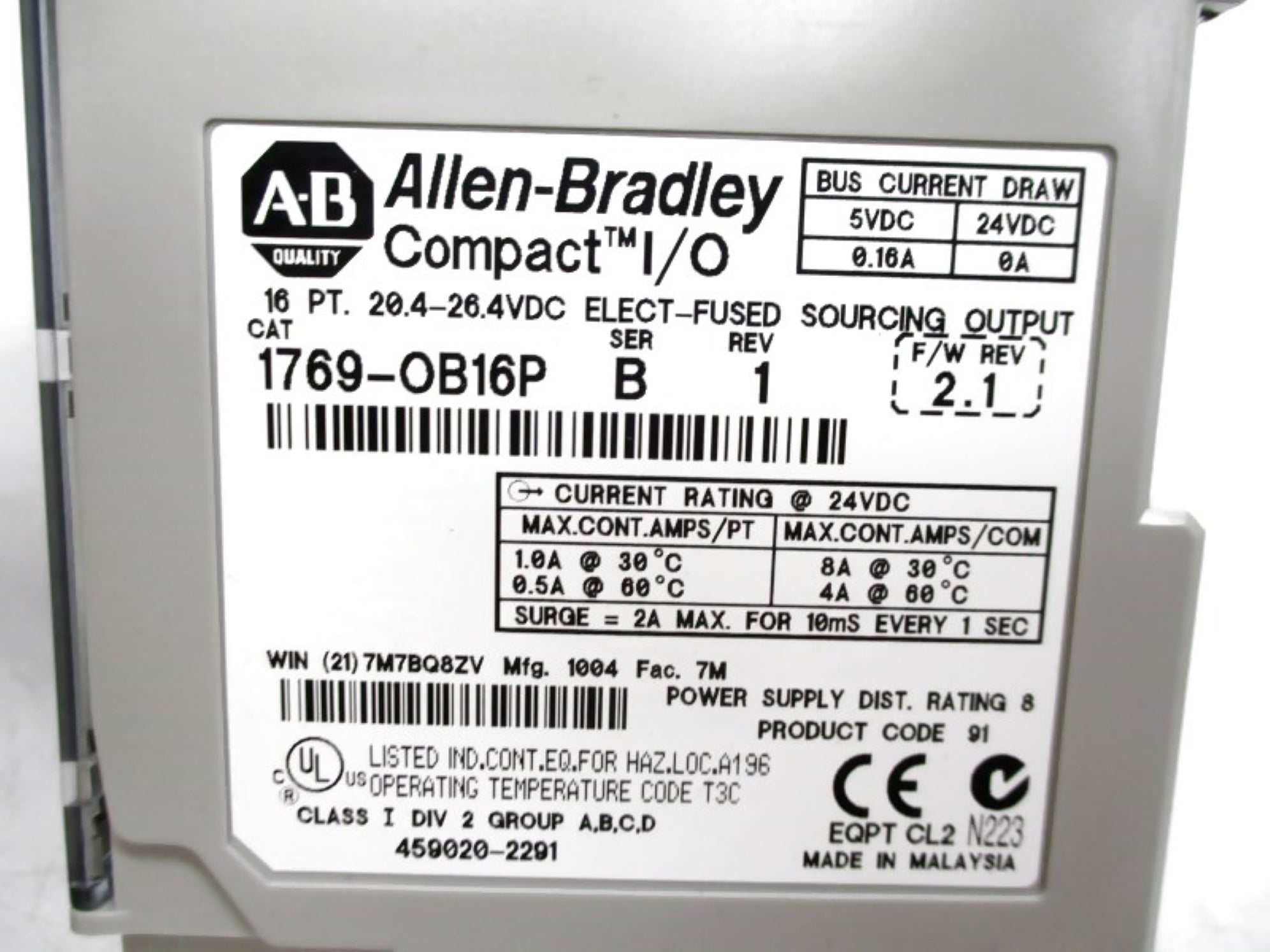 ALLEN BRADLEY 1769-OB16P SER. B F/W: 2.1 NSMP