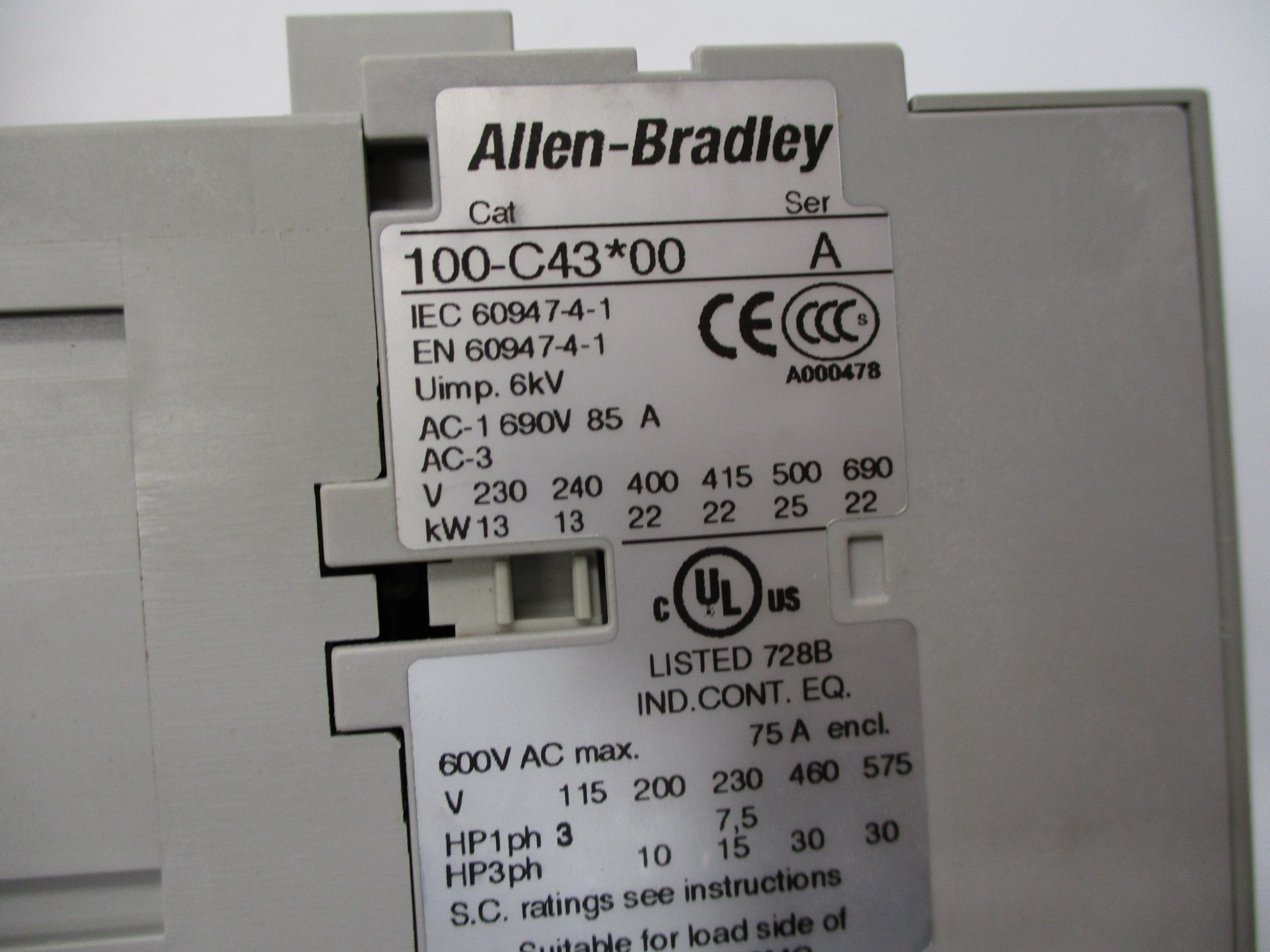 ALLEN BRADLEY 100-C43D10 SER. A 110/120V (BR/WH) NSMP