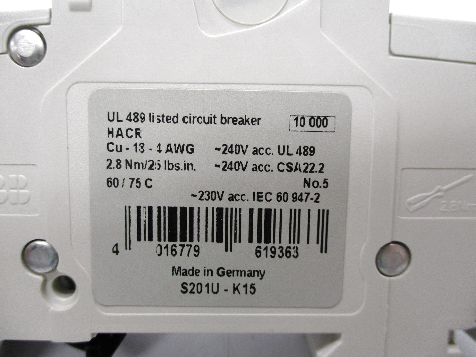 ABB S201U-K15 15A 240V NSMP