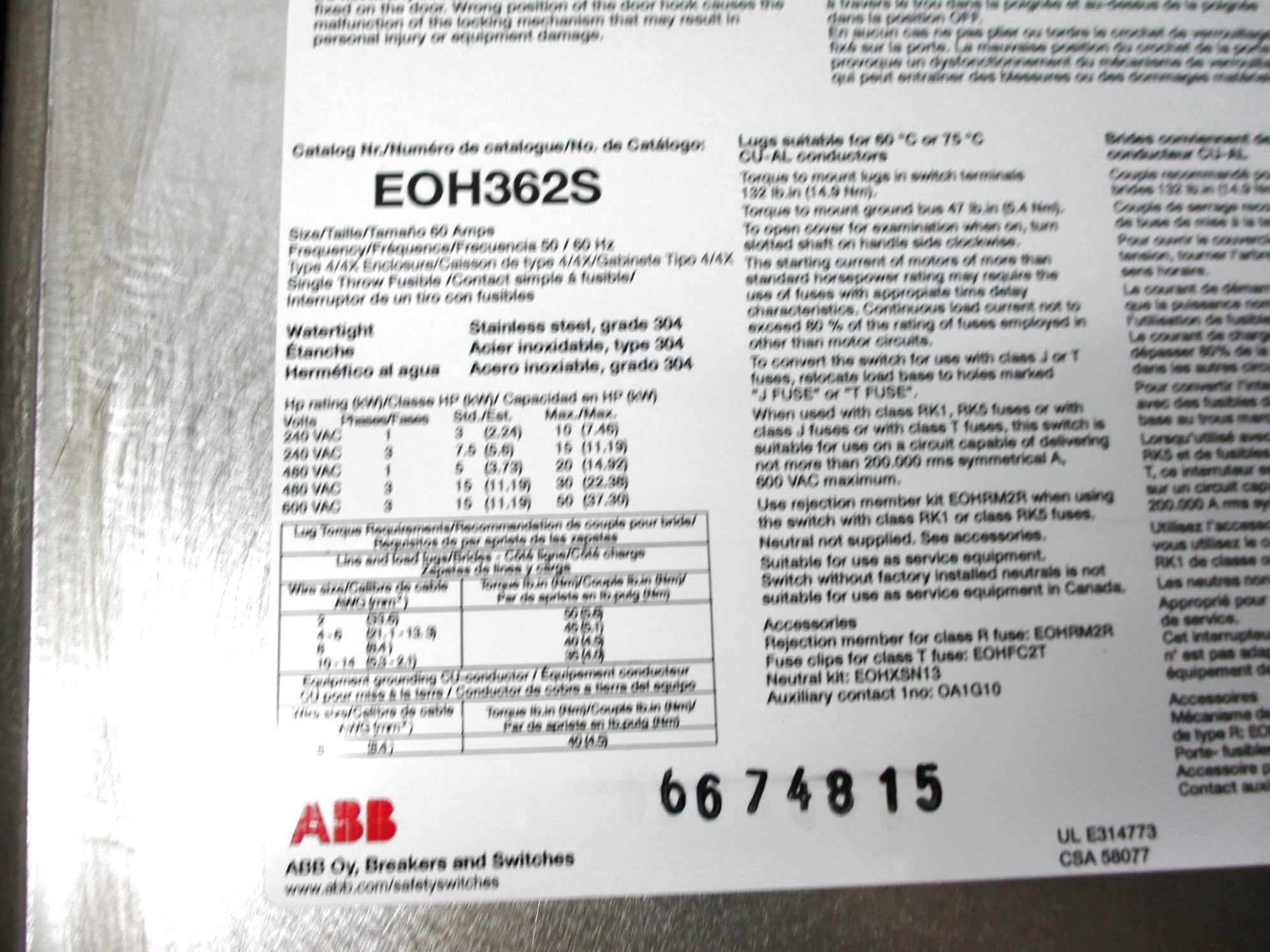 ABB EOH362S NSNP