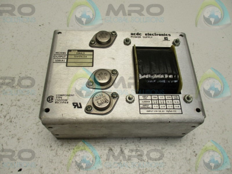 ACDC ELECTRONICS 15N4.5 POWER SUPPLY 4.5A 15V UNMP